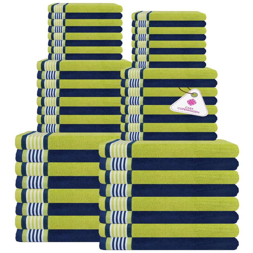 CASA COPENHAGEN He&She Towels, 550GSM Hotel & Spa Decorative Kitchen & Bathroom Egyptian Cotton 72Pieces Towel Set, Includes 24Bath Towels 24Hand Towels 24Washcloths- California Blue & Green