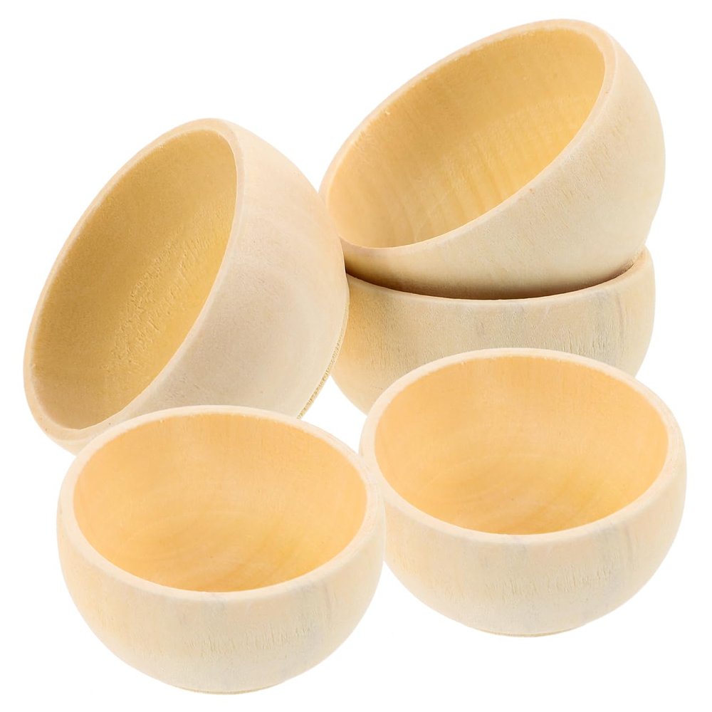 5pcs Small Wooden Bowls - Unfinished, Unpainted, Stackable - Natural Wooden Pattern - Fruit, Salad, Cereal - Beige