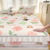 FCLDESHOP Breathable Mattress Pad Cover,Summer Thickened Latex Cool Silk Sheet Bed Cover, Comfortable Cartoon Print Deep Pocket Mattress Topper,Flower,200cmx220cm (79 X 87inch) view 2