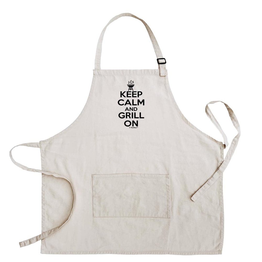 ThisWear Chef Gifts For Women Keep Calm And Grill On Two Pocket Adjustable Bib Apron Cream