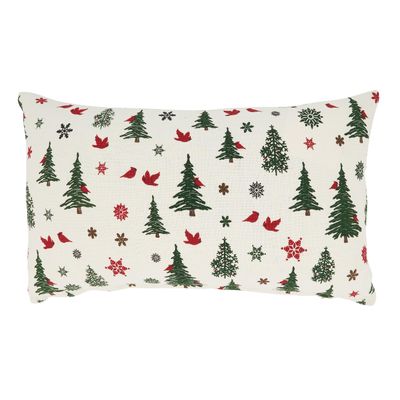 SARO LIFESTYLE Evergreen Elegance Christmas Trees Down Filled Throw Pillow, Ivory, 13"x20"
