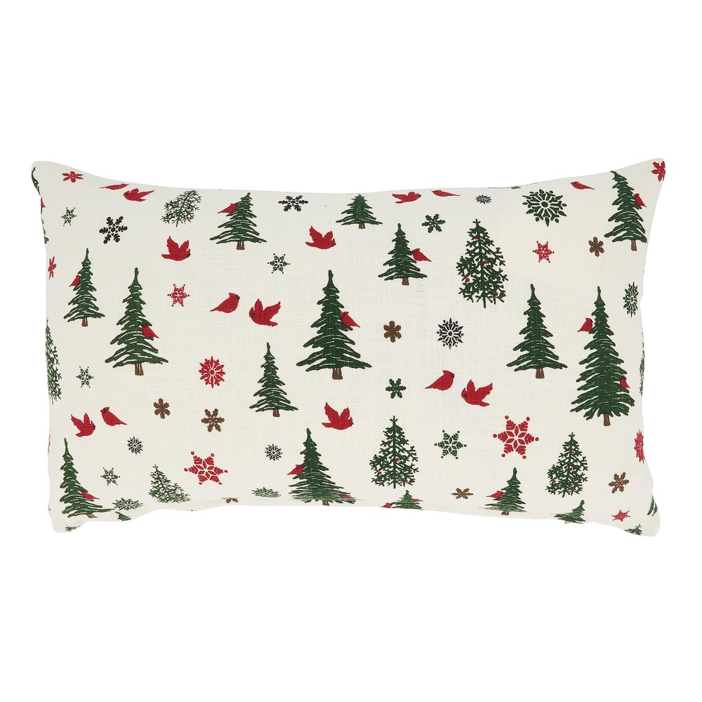 SARO LIFESTYLE Evergreen Elegance Christmas Trees Down Filled Throw Pillow, Ivory, 13"x20"