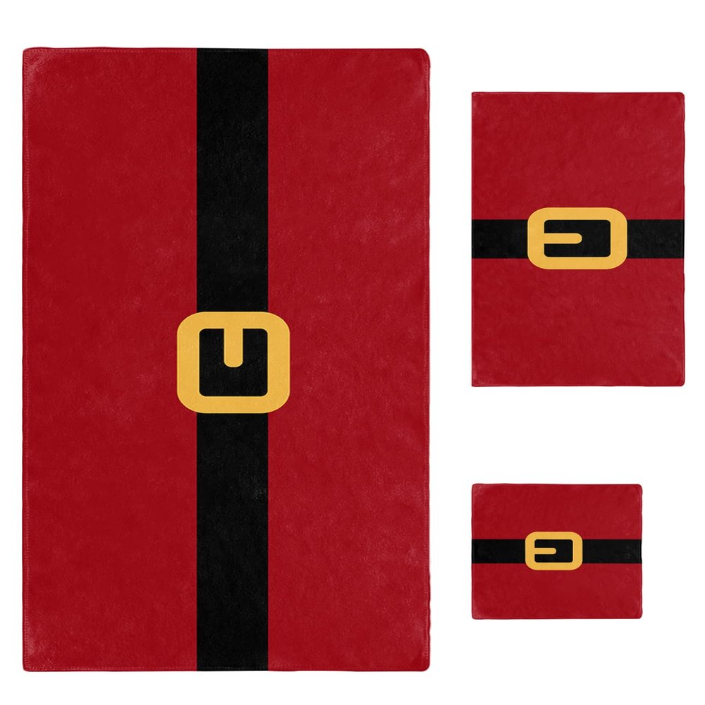 3 Piece Bath Towel Set, Yellow Black Santa Claus Belt Christmas Red 1 Bath Towel, 1 Hand Towel and 1 Wash Cloth Microfiber Towel, Highly Absorbent Ultra Soft Towels for Bathroom Pool Gym