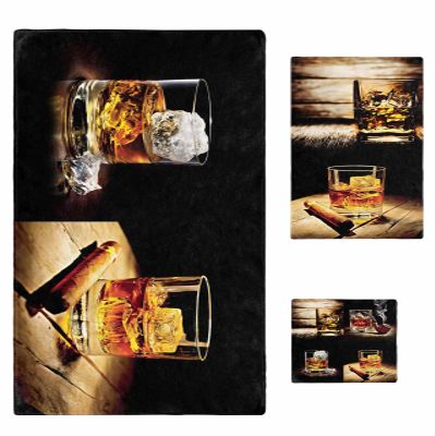 Yukro 3 Piece Bath Towel Set, Whisky Glass Ice Cubes Wood Grain Pattern 1 Bath Towel, 1 Hand Towel and 1 Wash Cloth Microfiber Towel, Highly Absorbent Ultra Soft Towels for Bathroom Pool Gym