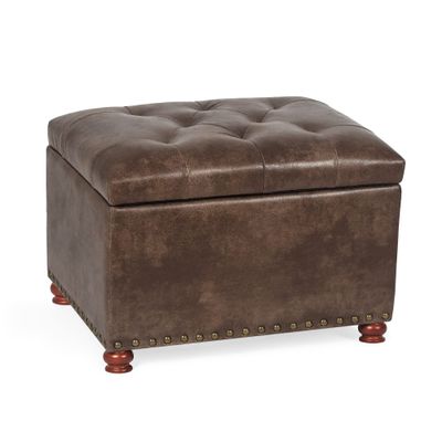 Adeco 24 Inch Modern Tufted Storage Ottoman Bench, PU Leather Lift Top Upholstered Rectangular Footstool for Living Room Bedroom, Large