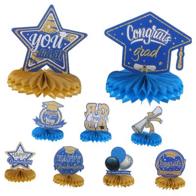 COLLBATH 9pcs Honeycomb Paper Graduation Table Decor Lightweight Colorful Centerpieces for Graduation Party Use Photo Props No Year Design