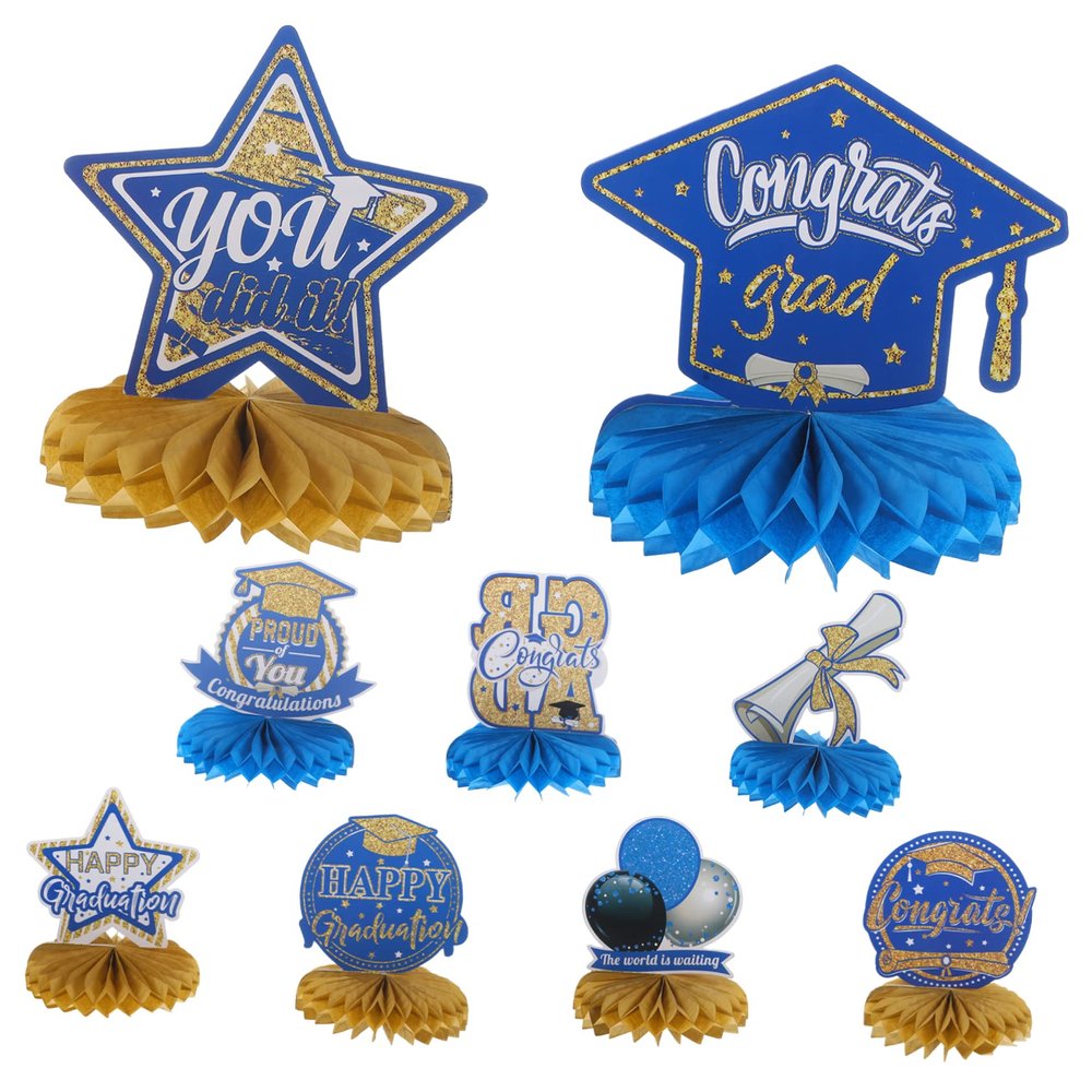COLLBATH 9pcs Honeycomb Paper Graduation Table Decor Lightweight Colorful Centerpieces for Graduation Party Use Photo Props No Year Design