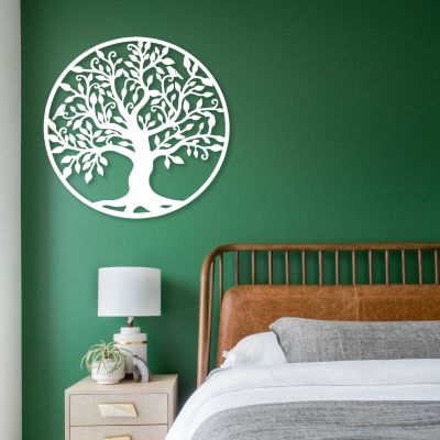 Fayholy Tree of Life Metal Wall Art, Metal Tree Wall Decor, Circular Tees for Living Room, Bedroom(White,35"x35" | 90x90cm)
