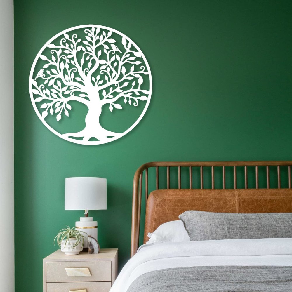 Fayholy Tree of Life Metal Wall Art, Metal Tree Wall Decor, Circular Tees for Living Room, Bedroom(White,35"x35" | 90x90cm)