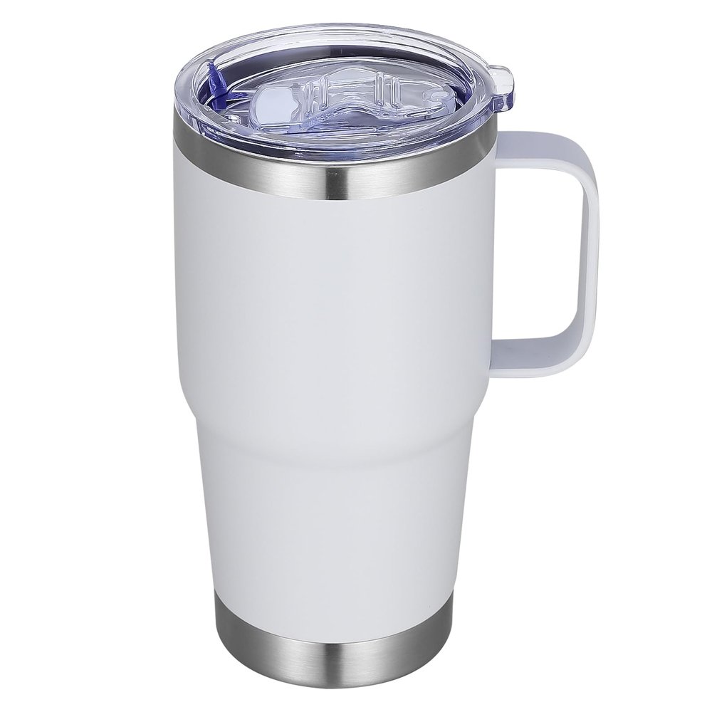 Abbrevi 20 oz Stainless Steel Tumbler with Handle Metal Insulated Coffee Travel Mug with Handle Double Wall Tumbler Cup with Lid and Straw, White 1 Pack