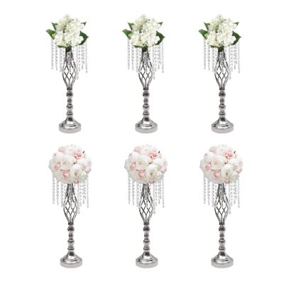 DYNAMI Wedding Centerpieces for Tables,6 Pcs Silver Metal Flower Vases Crystal Flower Stand for Reception Tables Wedding Supplies,Tall Flower Holders for Event, Birthday, Home Decoration(21.7in Tall)