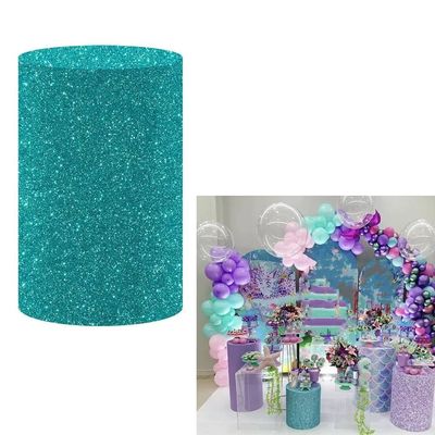 afoloa Sea Blue Glitter Cylinder Plinth Cover, 11.8 Inch Diameter, Round, for Mermaid Underwater Theme Parties, Baby Showers & Birthday Decor