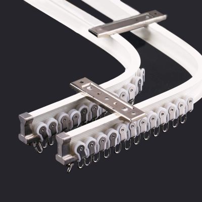 Surprecision Flexible Curtain Track Ceiling Mount 2 Pcs Aluminum Ceiling Curtain Track Double Track for Curtains Bendable Curved Curtain Track Set for Home and Office (White, 1.9m/6.23ft)