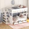 CJLMN Convertible Bunk Bed Daybed, Wood Full Bed Frame with Bedside Table, 3 Drawers, Built-in Shelves and Storage Staircase, Kids Adults Bedroom Furniture Multifunctionl Bed Storage Bed (White Bed) view 3