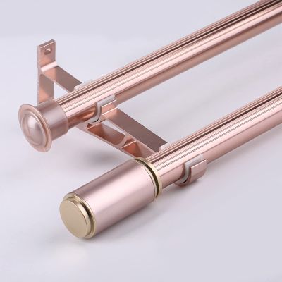 Surprecision Double Curtain Rods for Windows Aluminum Thickness 1.3mm Heavy Duty Double Window Rods Anti-noise Decorative Curtain Rod Set for Living room, Bedroom, Bathroom (1.4m/4.59ft, Rose Gold)