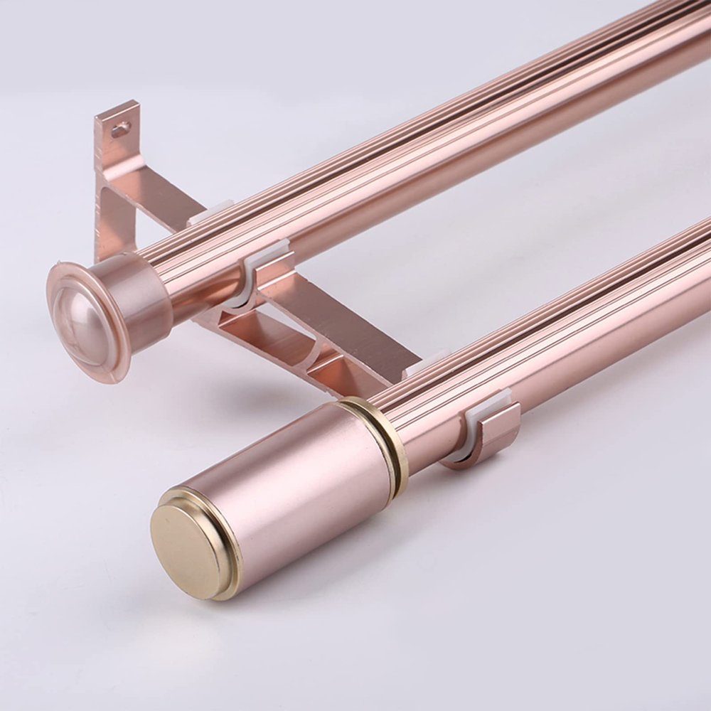 Surprecision Double Curtain Rods for Windows Aluminum Thickness 1.3mm Heavy Duty Double Window Rods Anti-noise Decorative Curtain Rod Set for Living room, Bedroom, Bathroom (1.4m/4.59ft, Rose Gold)