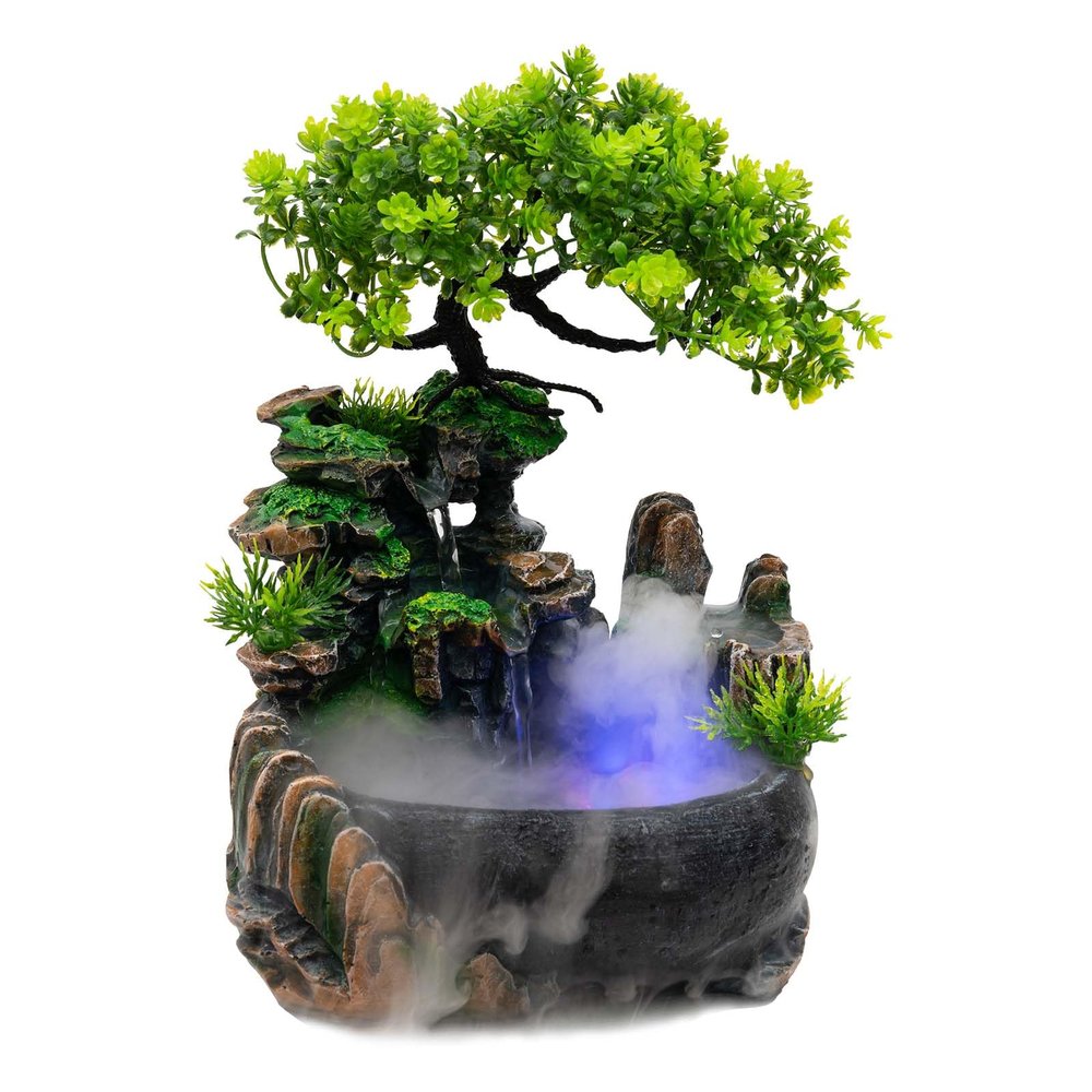 DDBESSIC Desktop Fountain Waterfall, Small Artificial Bonsai Tabletop Decor Fountain Rockery, Desktop Fountain Waterfall for Indoor Outdoor Office Home Decor, Gift