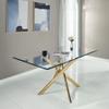 SSLine Luxury Glass Dining Table with Gold Pedestal Base Modern Kitchen Dining Room Table for 4-6 Rectangular 51" Clear Glass Top Dinner Table w/Mirror Stainless Steel Legs view 4
