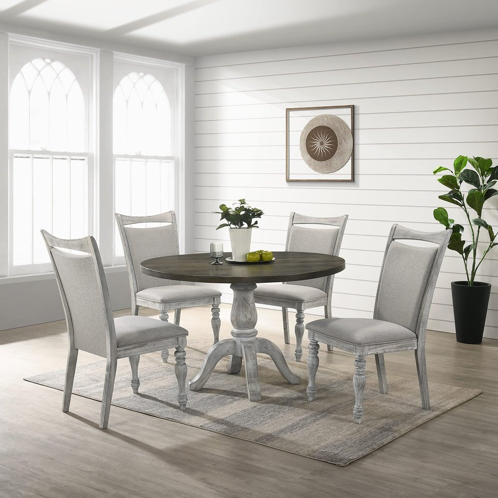 Roundhill Furniture Iris 5-Piece Dining Set, Weathered White and Gray