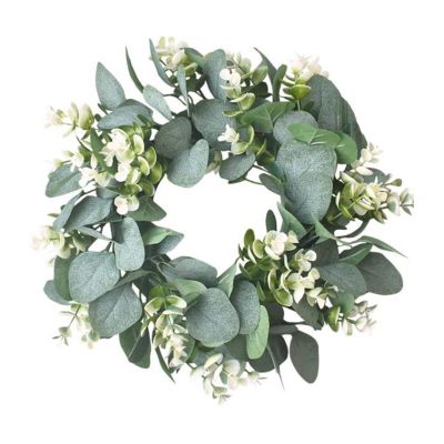 TEMKIN Simulation Plant Door Decoration Interior Decoration Atmosphere Plastic Base Eucalyptus Wreath Green Plant Wreath Flower (Color : Green1, Size : 40CM)