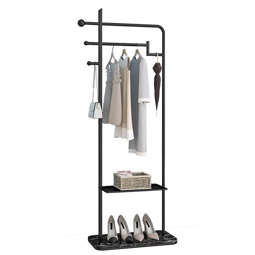 Coat Rack Freestanding Coat Tree Golden Bedroom Floor Coat Rack Hanging Clothes Rack Hotel Clothing Store Single Rod Coat Rack Wooden Coat Rack Metal coat rack Tree Coat Stand (Color : Black)