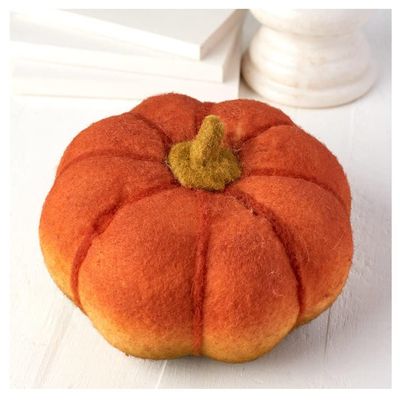 Factory Direct Craft Felted Wool Harvest Pumpkin for Rustic Thanksgiving Decorating and Fall Displays - 9" Dia