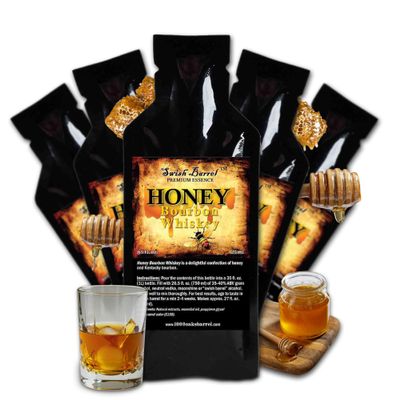 Honey Bourbon Whiskey Flavoring Essence (5 Pack), Liquor Flavor Refill Packet for Bootleg Kits & Barrel Aging, Swish Barrel Extract for Cocktails, Mixology & Moonshine Distilling, 5 x 20ml (.65oz)