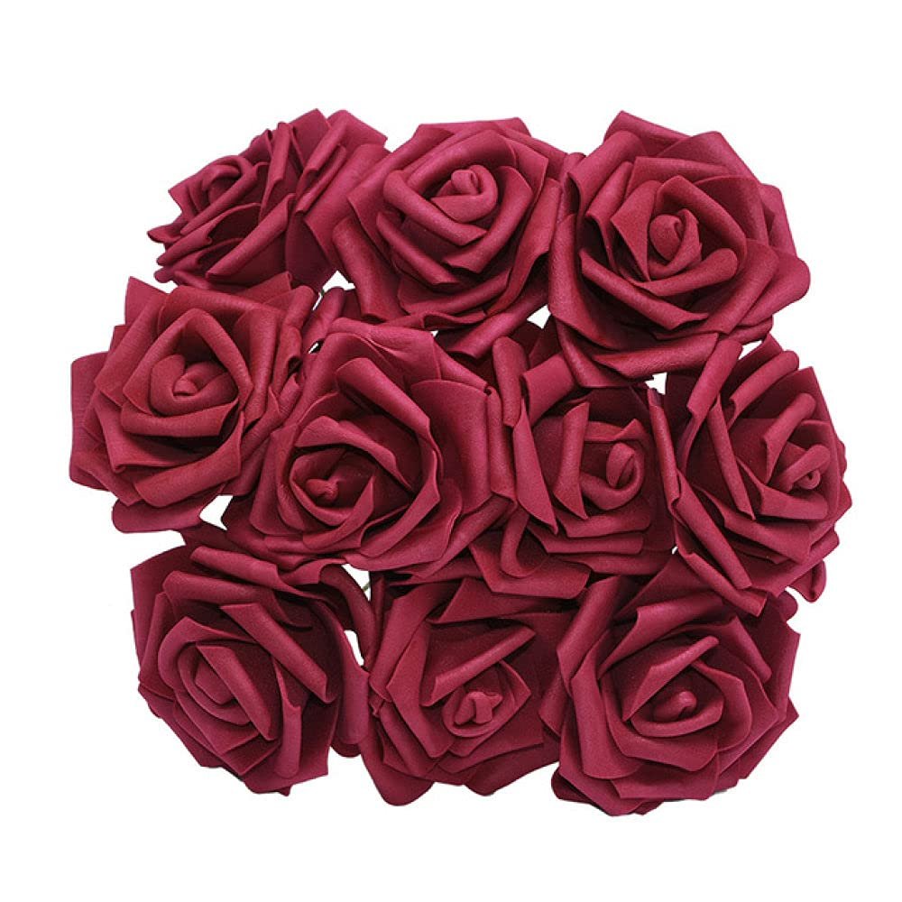 NevStp 10/20/30Pcs 8cm Artificial PE Foam Rose Flowers Bridal Bouquets for Wedding Table Home Party Decorations DIY Scrapbook Supplies,Burgundy,10PCS