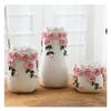 Dry flower arrangement Vase Rural style wave pattern bottle mouth large-caliber flower arrangement handmade rose ceramic vase home decoration living room bedroom vase decoration (3 piece set) Flower V view 1