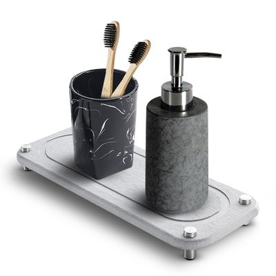 CommiCo Diatomaceous Earth Stone Drying Tray - Sink Caddy & Countertop Organizer - Rapid Water Absorption - Gray
