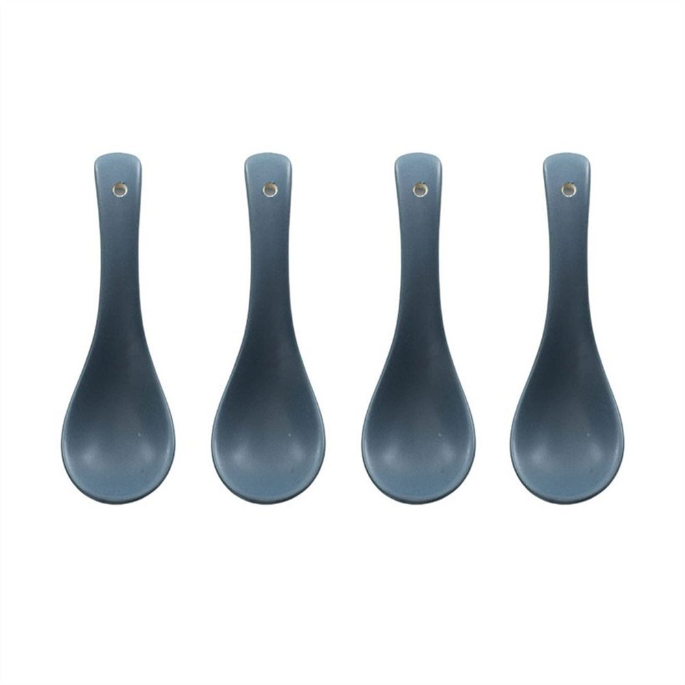 Dinner spoon set 4-piece Household Ceramic Spoons Beautifully Crafted Spoons Personalized Meal Spoons Drinking Spoons Dinner Spoon/Soup Ladles (Color : A)