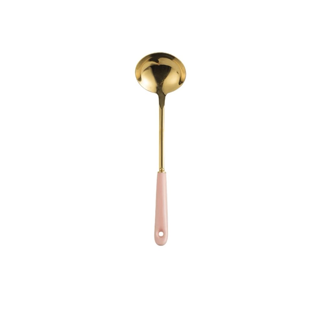 Dinner spoon set Stainless Steel Large Soup Spoon Colander Set, Household Large Soup Long Handle Spoon Dinner Spoon/Soup Ladles (Color : Pink, Size : Spoon)