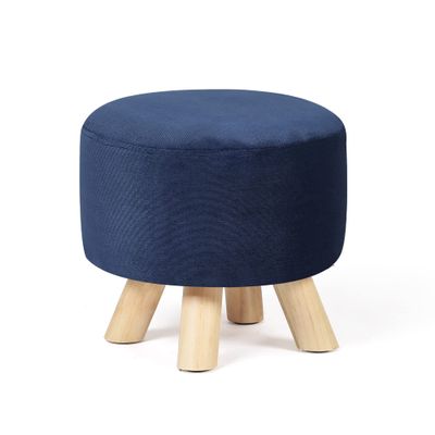 Homebeez Round Ottoman Stool Velvet Foot Rest, Small Footstool with Non-Skid Legs (Dark Blue)