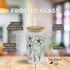 16oz Frosted Glass With Bamboo Lid and Plastic Straw - Floral Design (Black Floral#1, 16oz) view 2