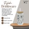 16oz Frosted Glass With Bamboo Lid and Plastic Straw - Floral Design (Black Floral#1, 16oz) view 3