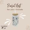 16oz Frosted Glass With Bamboo Lid and Plastic Straw - Floral Design (Black Floral#1, 16oz) view 4