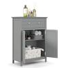 COSTWAY Bathroom Floor Cabinet, Wooden Side Storage Organizer w/Larger Drawer, Adjustable Shelf & 2-Door Cupboard, Freestanding Storage Cabinet for Living Room, Kitchen, Entryway (Grey) view 1