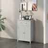 COSTWAY Bathroom Floor Cabinet, Wooden Side Storage Organizer w/Larger Drawer, Adjustable Shelf & 2-Door Cupboard, Freestanding Storage Cabinet for Living Room, Kitchen, Entryway (Grey) view 4