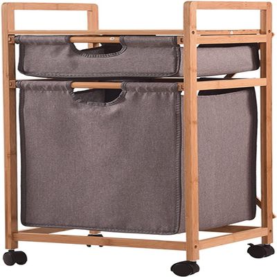 REMYS Laundry Sorter Basket with Drawer/Wheels, Storage Large Dirty Clothes Organizer for Bathroom Bedroom (Color : Brown)