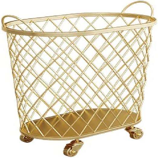 REMYS Rolling Laundry Basket with Wheels Wire Hampers Laundry Cart Handle (Color : Gold)
