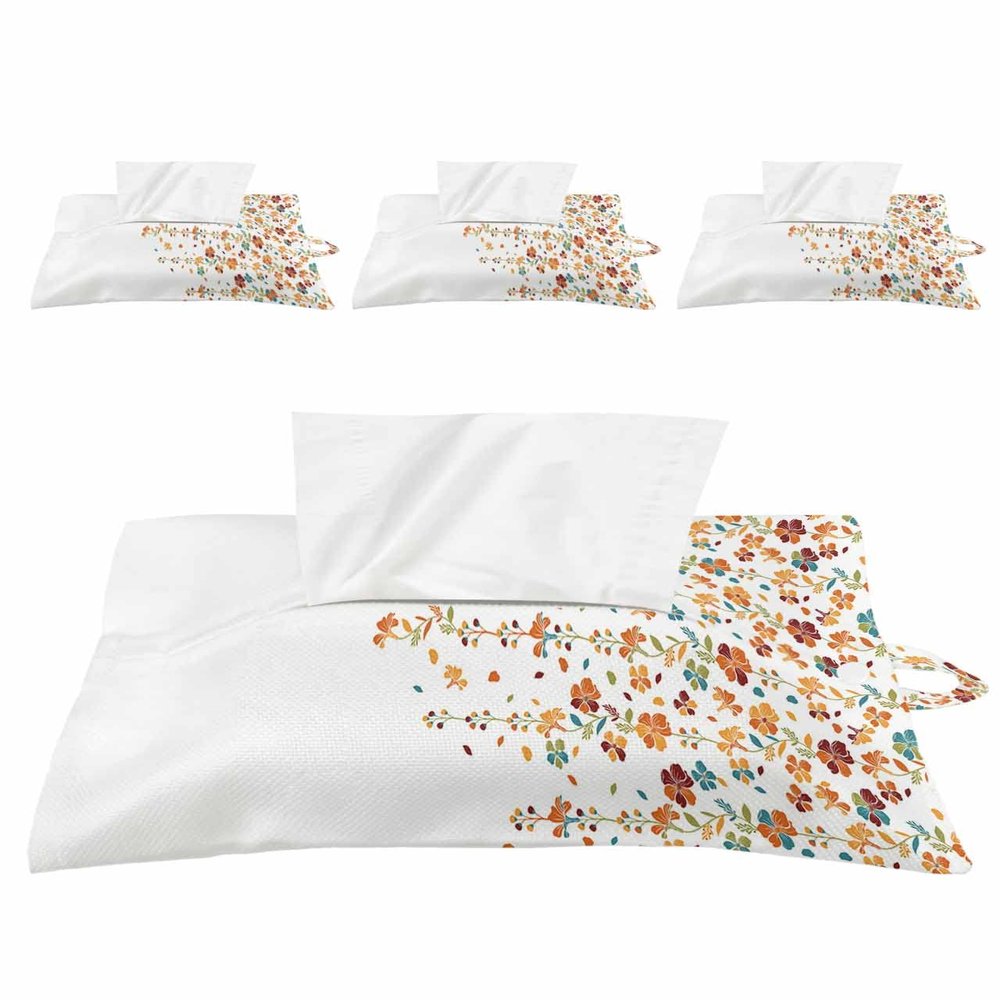 Florals Tissues Box Cover Rectangular Square Travel Car Tissue Holder with Hanging Strip,4 Packs Multifunctional Bathroom Toilet Tissue Boxes Storage Bag,Orange Teal Green Summer Fall Flowers