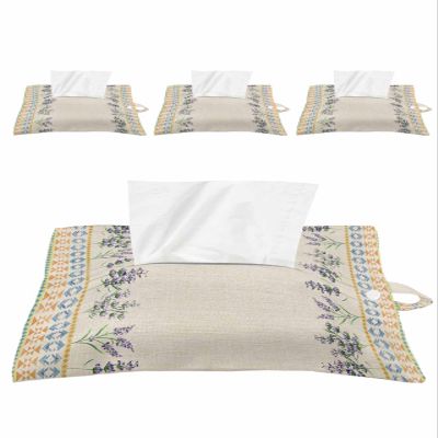 Boho Lavender Tissues Box Cover Rectangular Square Travel Car Tissue Holder with Hanging Strip,4 Packs Multifunctional Bathroom Toilet Tissue Boxes Storage Bag,Retro Purple Flower Blue Orange