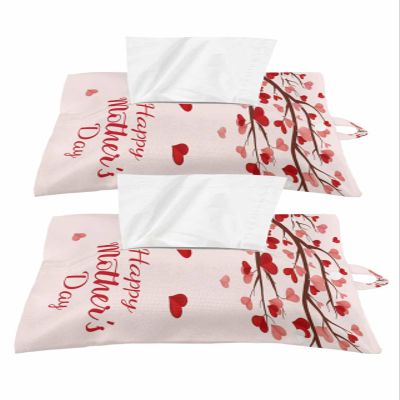 Pink Red Love Tree Tissues Box Cover Rectangular Square Travel Car Tissue Holder with Hanging Strip,2 Packs Multifunctional Bathroom Toilet Tissue Boxes Storage Organizer Bag,Spring Happy Mother's Day
