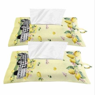 Black Truck Yellow Lemon Tissues Box Cover Rectangular Square Travel Car Tissue Holder with Hanging Strip,2 Packs Multifunctional Bathroom Toilet Tissue Boxes Storage Bag,Country Summer Fruit Lattice