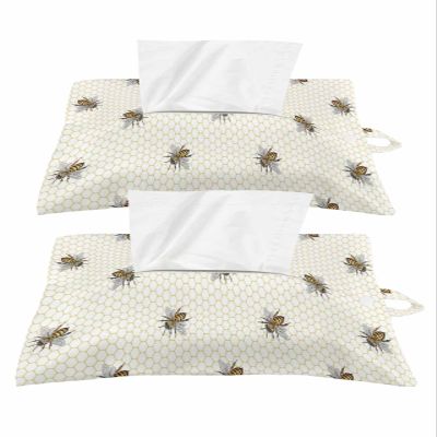 Spring Bee Tissues Box Cover Rectangular Square Travel Car Tissue Holder with Hanging Strip,2 Packs Multifunctional Bathroom Toilet Tissue Boxes Storage Organizer Bag,Geometric Honey Plaid Comb