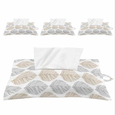 Khaki Leaves Tissues Box Cover Rectangular Square Travel Car Tissue Holder with Hanging Strip,4 Packs Multifunctional Bathroom Toilet Tissue Boxes Storage Organizer Bag,Abstract Grey Leaf Plant Art