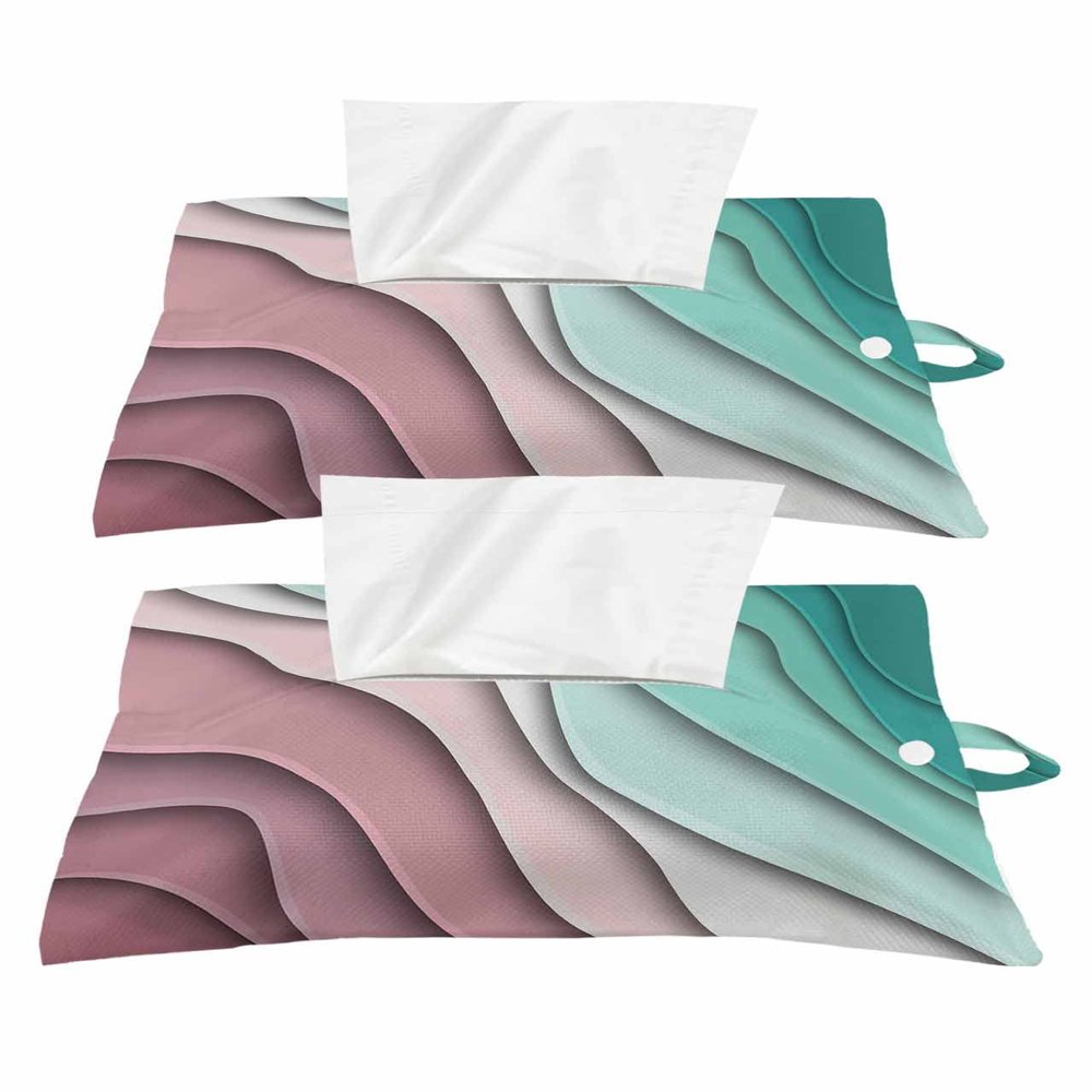 Ombre Green Dark Red Tissues Box Cover Rectangular Square Travel Car Tissue Holder with Hanging Strip,2 Packs Multifunctional Bathroom Toilet Tissue Boxes Storage Bag,Abstract Beach Ocean Seawaves