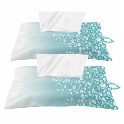 Ombre Teal Tissues Box Cover Rectangular Square Travel Car Tissue Holder with Hanging Strip,2 Packs Bathroom Toilet Tissue Boxes Storage Bag,Summer Fall White Leaves Floral Flowers Watercolor