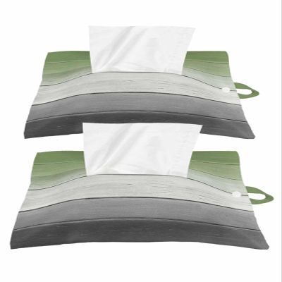 Country Green Wood Tissues Box Cover Rectangular Square Travel Car Tissue Holder with Hanging Strip,2 Packs Multifunctional Bathroom Toilet Tissue Boxes Storage Organizer Bag,Ombre Grey White