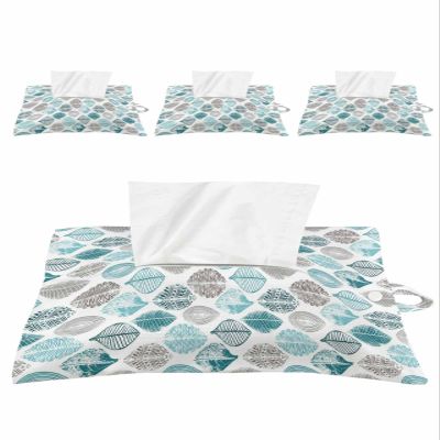 Teal Grey Leaves Tissues Box Cover Rectangular Square Travel Car Tissue Holder with Hanging Strip,4 Packs Multifunctional Bathroom Toilet Tissue Boxes Storage Organizer Bag,Rustic Fall Leaf Watercolor